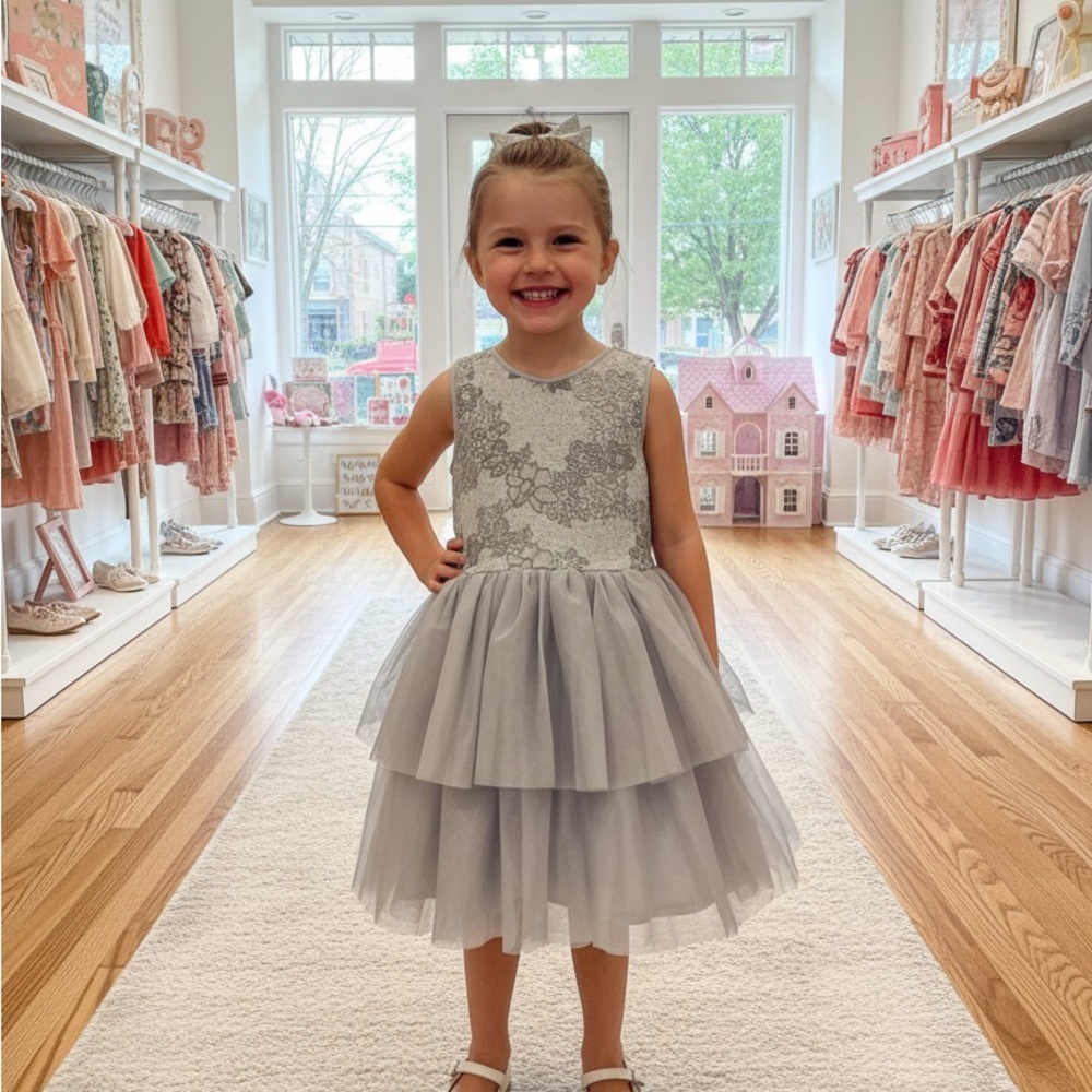 NWT ✨ Pippa & Julie Gray Floral Tiered Dress size 6